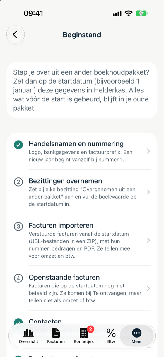 De beginstand met de stappen om over te stappen