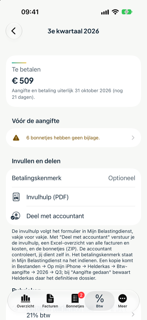 Een kwartaal met de controles en Invullen en delen