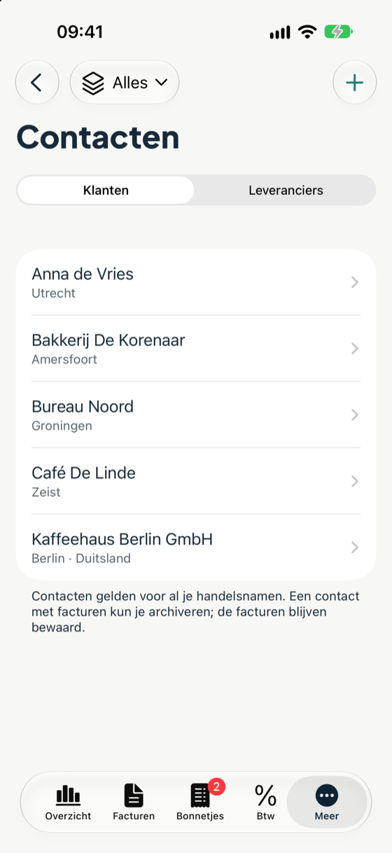 De lijst met klanten