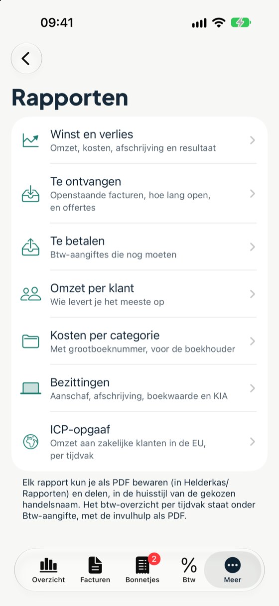 De lijst met rapporten